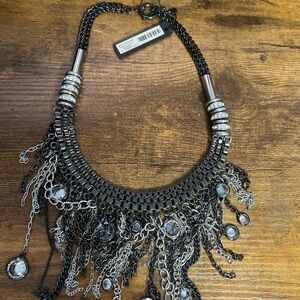 Ann Taylor Black and Silver Fringe Necklace